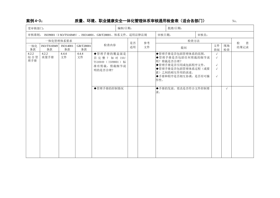 质量、环境、职业健康安全一体化管理体系审核通用检查表(修订WORD版_第2页