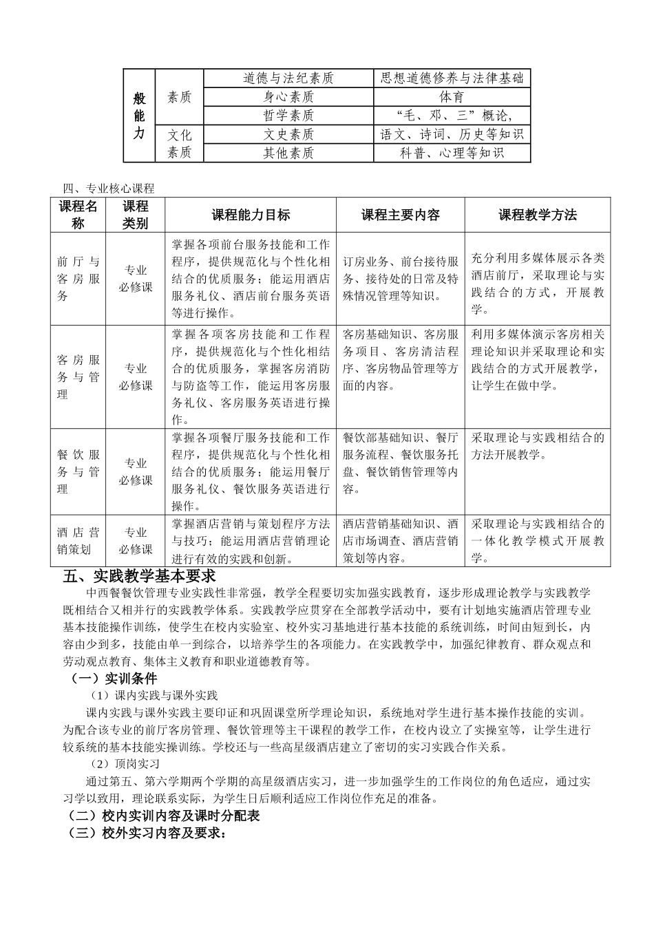 中西餐餐饮管理方向人才培养方案_第3页