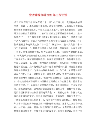 发改委综合科2020年工作计划 