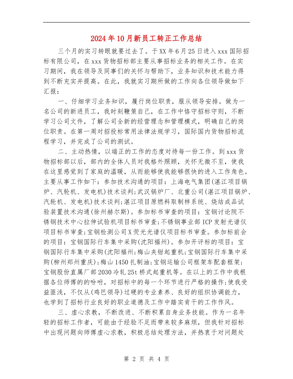 2024年10月新员工转正工作总结_第2页