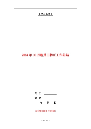 2024年10月新员工转正工作总结