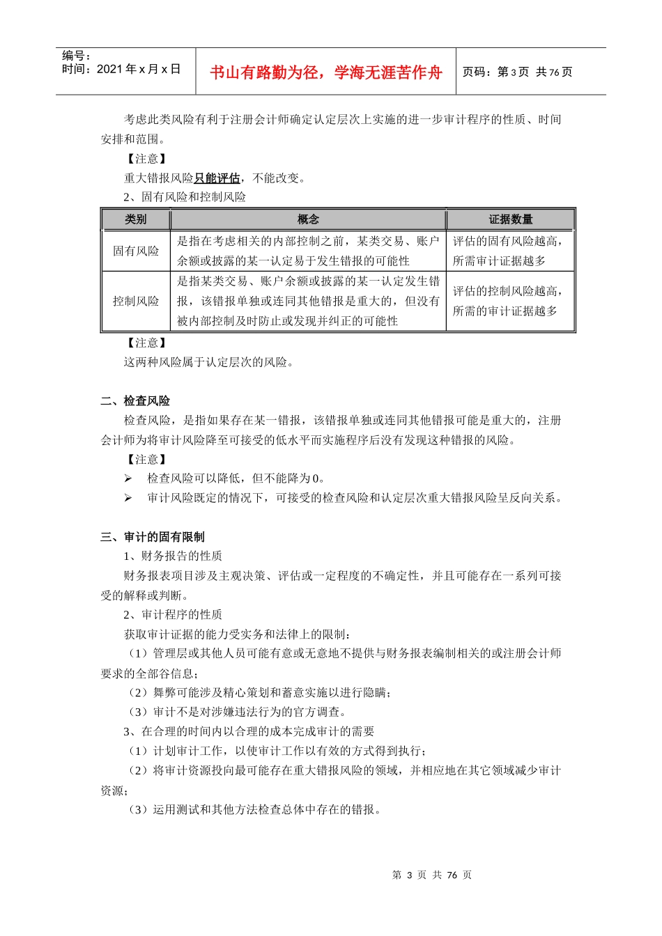 【全】XXXX注册会计师《审计》考点聚焦_第3页