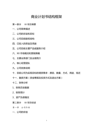 商业计划书结构框架
