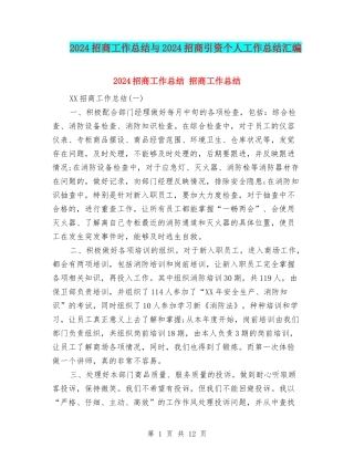 2024招商工作总结与2024招商引资个人工作总结汇编