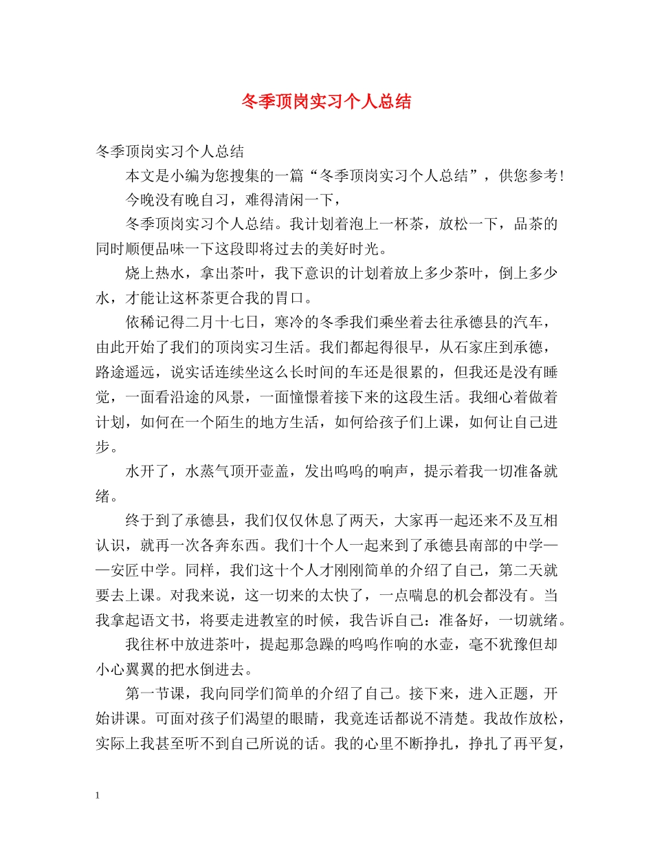 冬季顶岗实习个人总结 _第1页