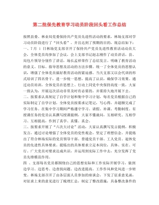 第二批保先教育学习动员阶段回头看工作总结 