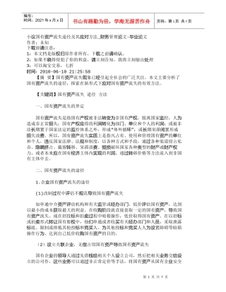 【精品文档-管理学】小议国有资产流失途径及其应对方法_财务管