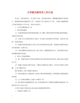 大学新生辅导员工作计划 