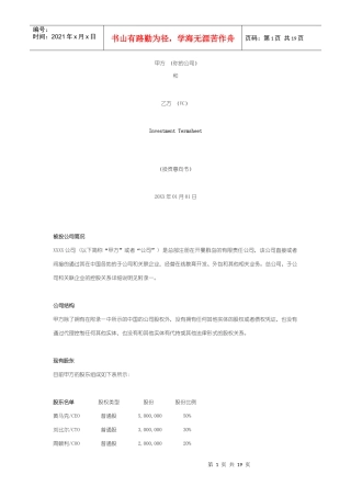 投资意向书模板