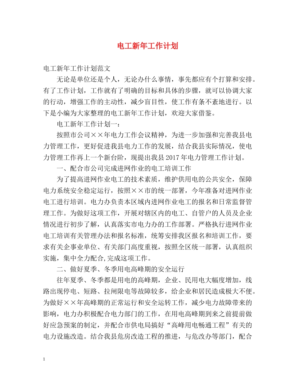 电工新年工作计划 _第1页