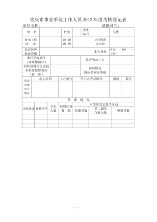 存档2013年度考核登记表