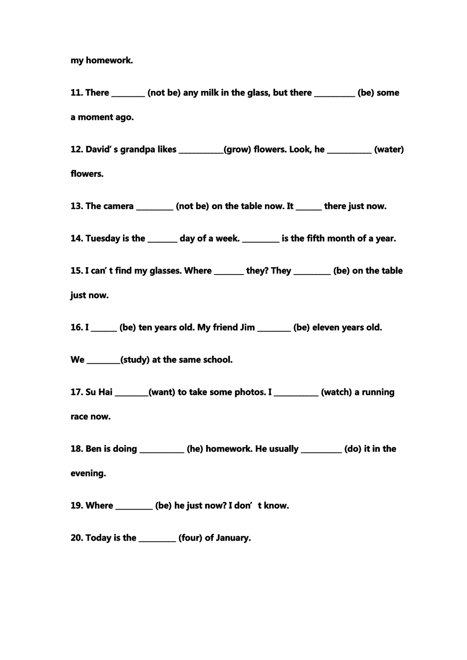 小学英语用所给动词适当形式填空专项练习_第3页