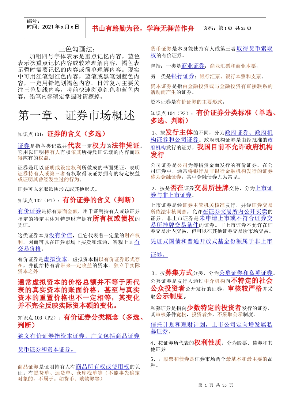 证券市场基础知识重点摘要精华版_第1页