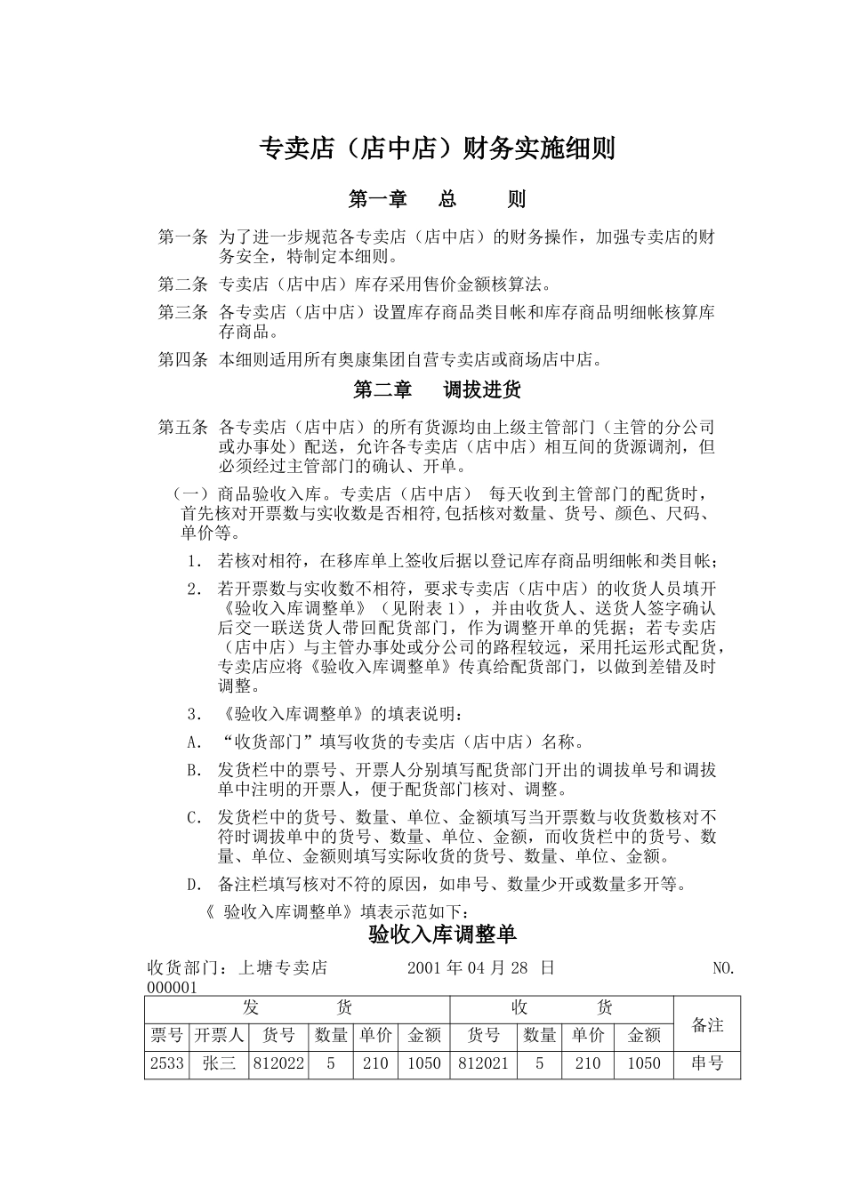 专卖店（店中店）财务实施细则_第1页