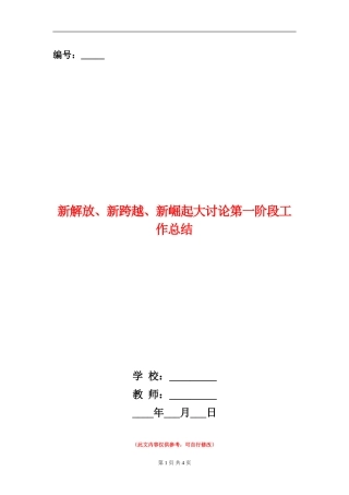 新解放、新跨越、新崛起大讨论第一阶段工作总结