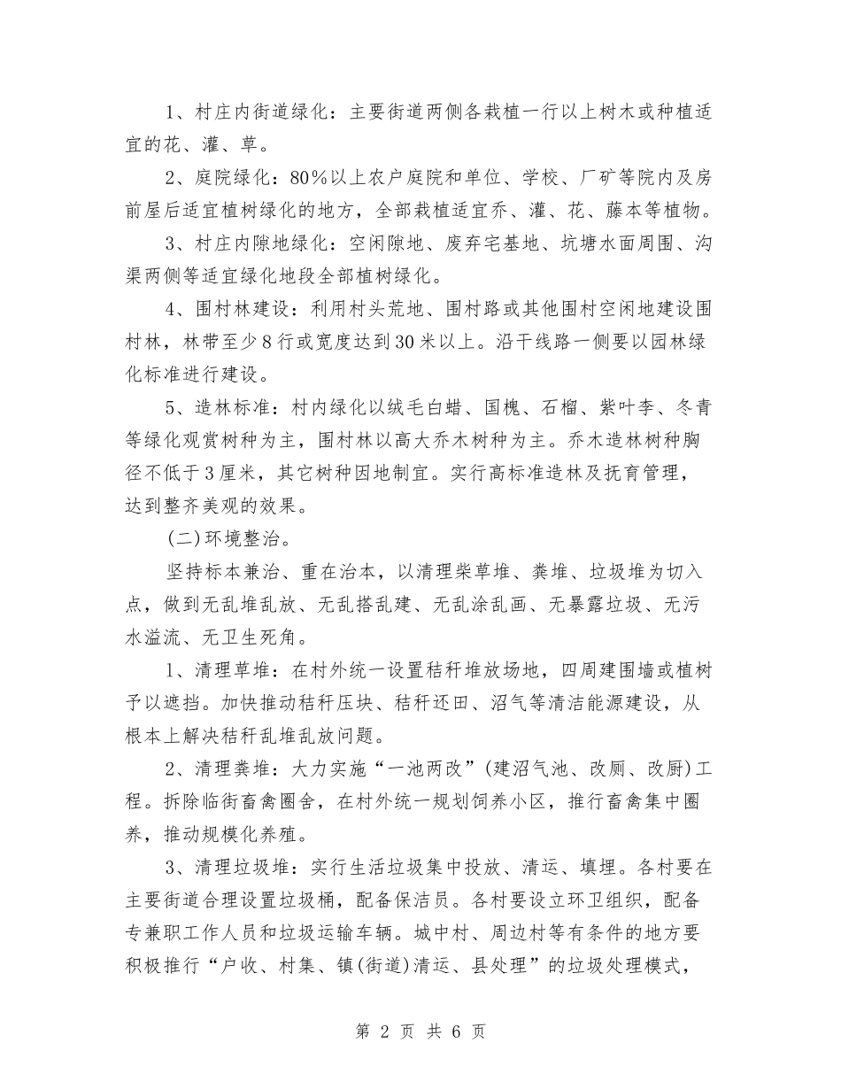 2024年村庄绿化及环境整治工程实施意见与2024年村政府上半年工作总结和下半年工作计划范文汇编_第2页
