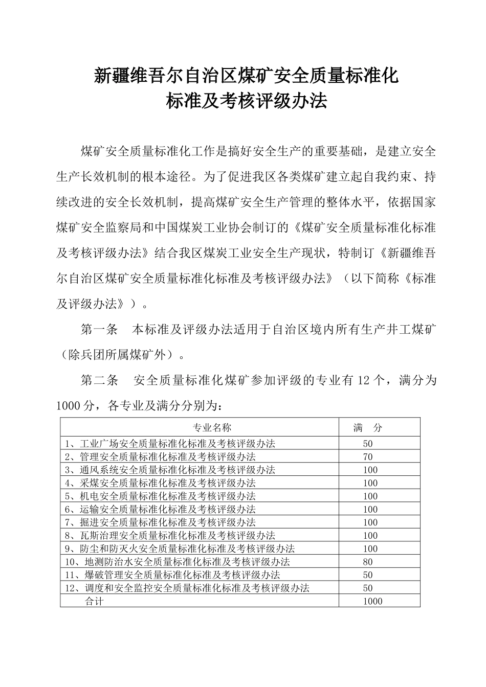 自治区煤矿安全质量标准化标准及考核办法_第1页