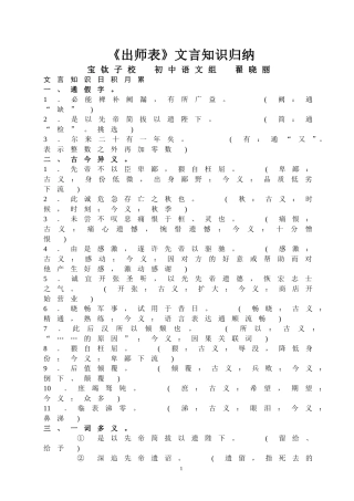文言知识归纳及检测练习（出师表）