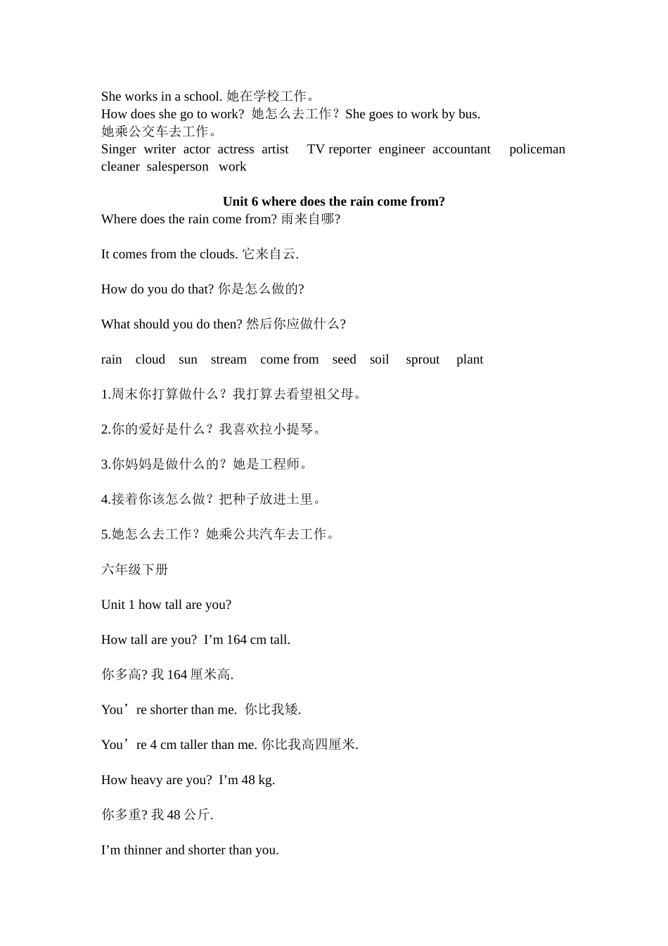 六年级上册英语c词语句子复习_第2页