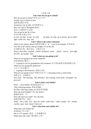 六年级上册英语c词语句子复习