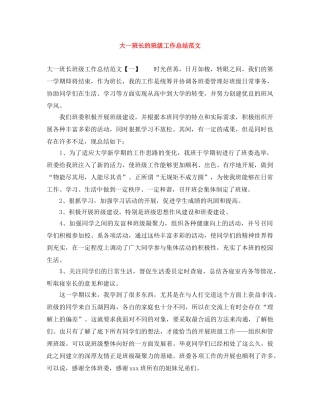 大一班长的班级工作总结范文 