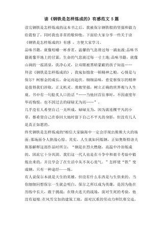 读钢铁是怎样炼成的有感范文5篇