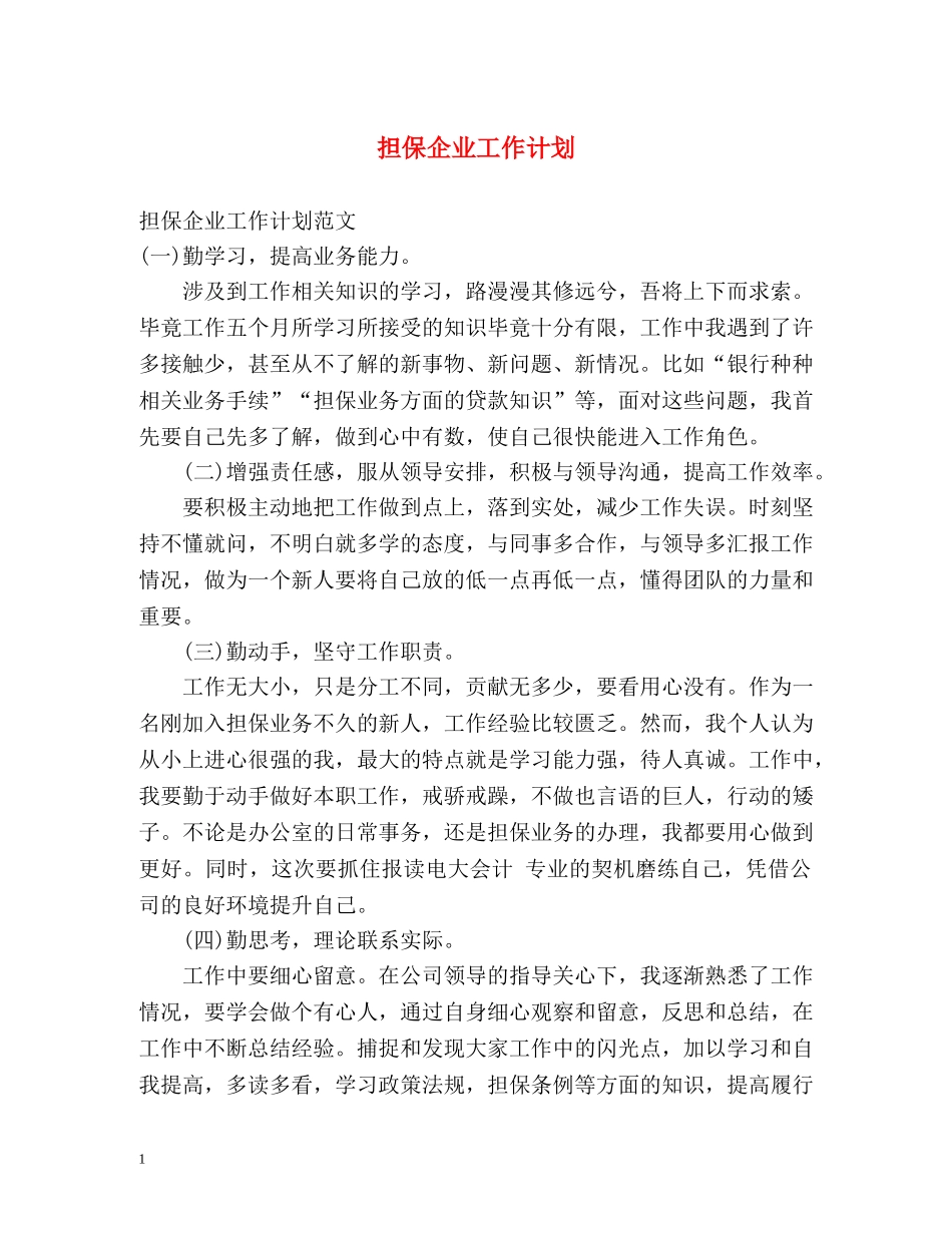 担保企业工作计划 _第1页