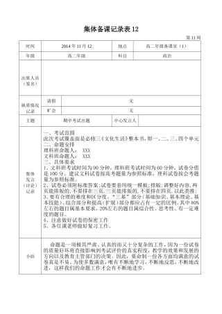 2014-2015学年度第一学期高二政治组集体备课记录表12