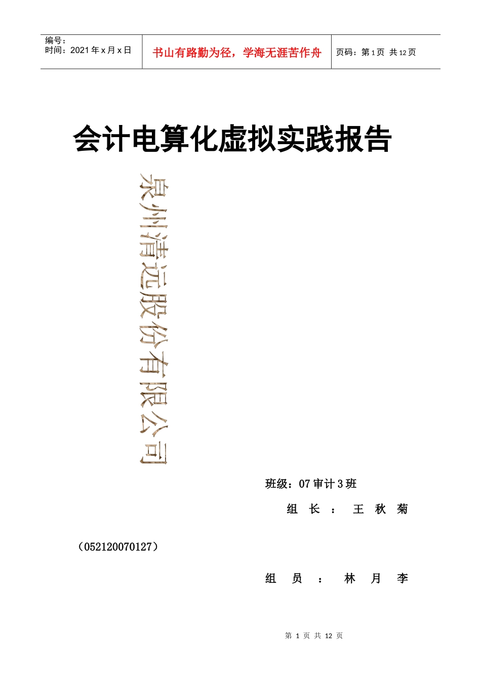 会计电算化虚拟实践报告_第1页