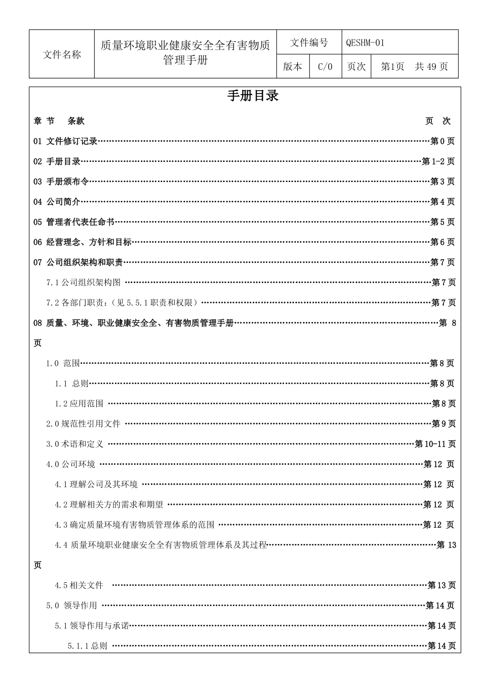 四合一管理手册质量环境职业健康安全有害物质_第3页