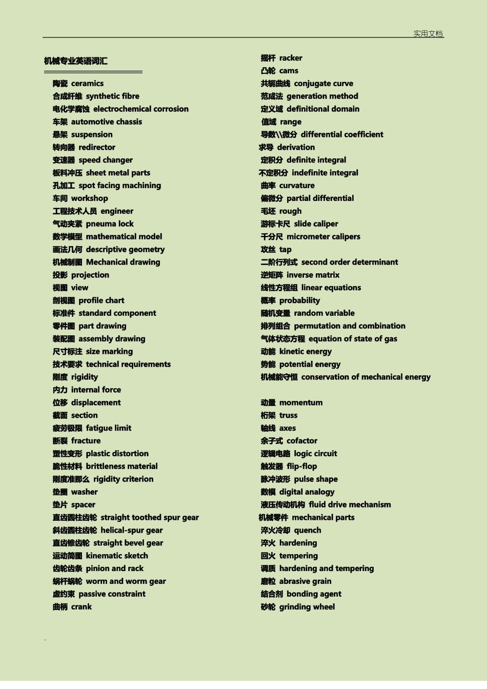 机械专业中英文对照大全机械工程师必备_第1页