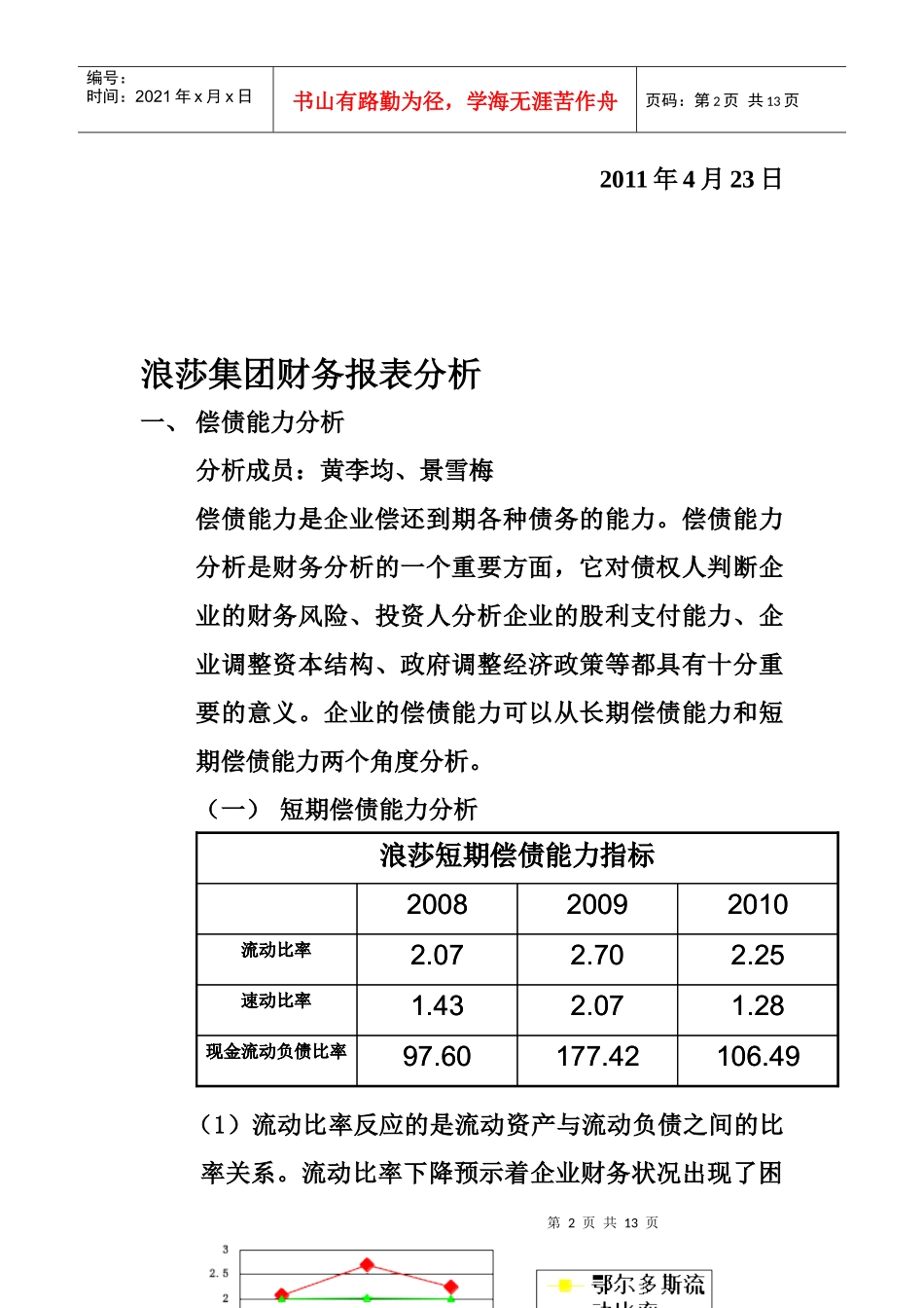 浪莎集团财务报表分析报告_第2页