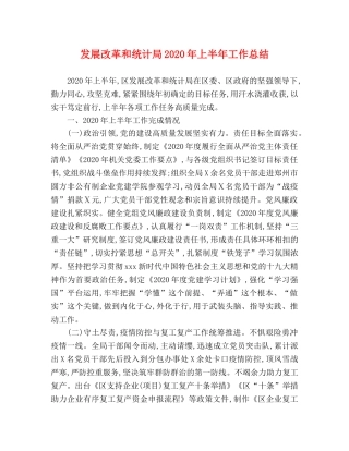 发展改革和统计局2020年上半年工作总结 