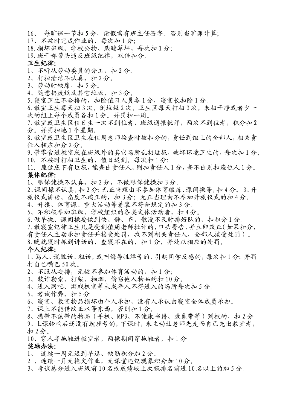 初中班级管理___平时表现奖惩班级管理量化管理制度[1]_第3页