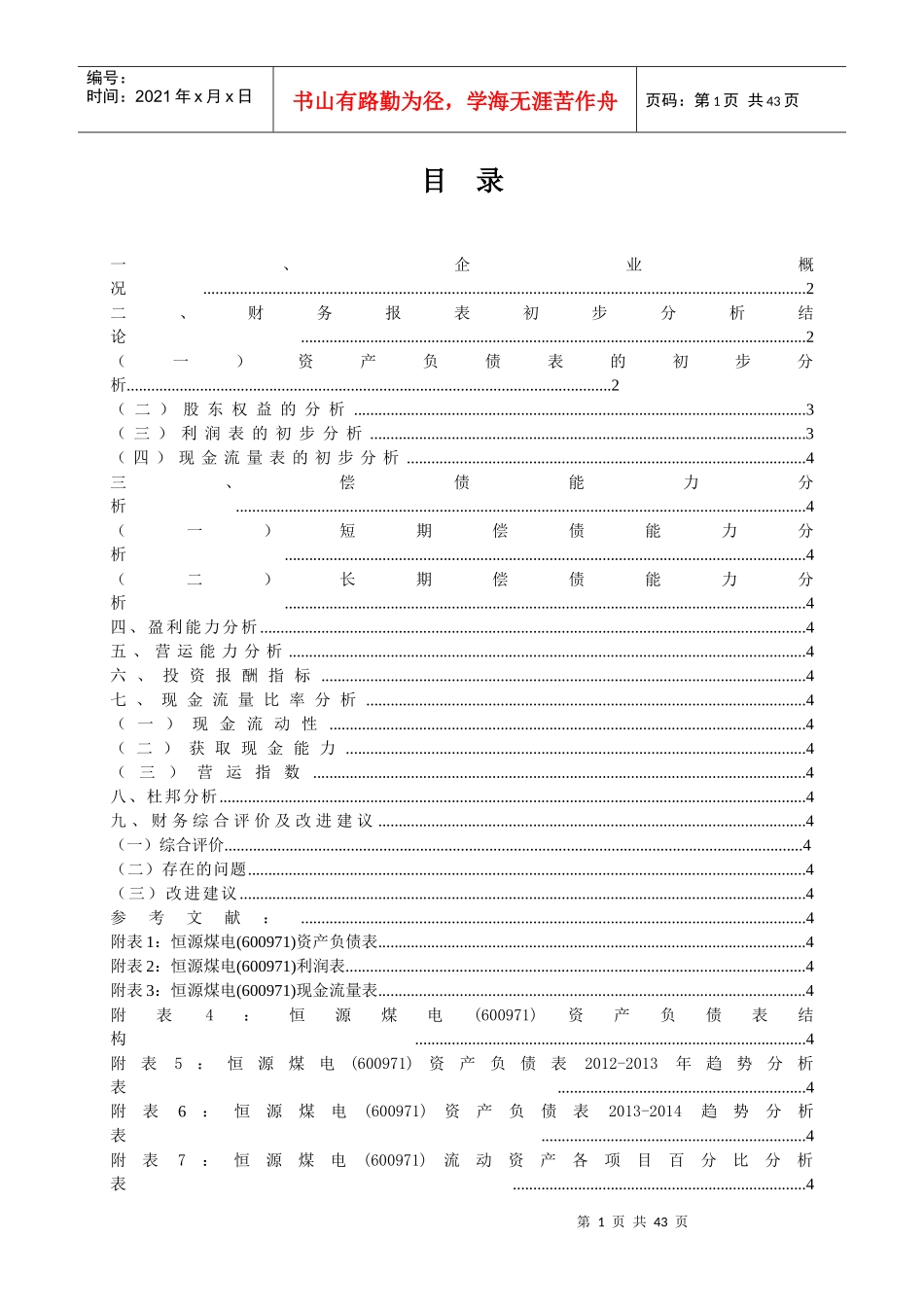 恒源煤电600971财务分析报告_第1页