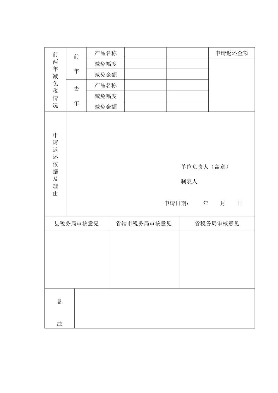 增值税纳税人“先征税、后返还”申请表_第2页