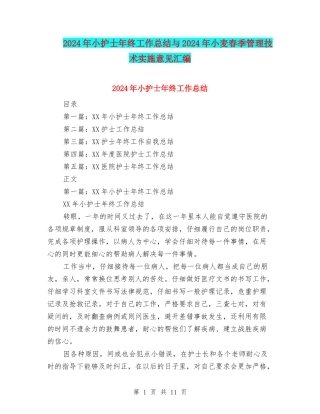 2024年小护士年终工作总结与2024年小麦春季管理技术实施意见汇编