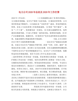 电力公司2020年总结及2020年工作打算 