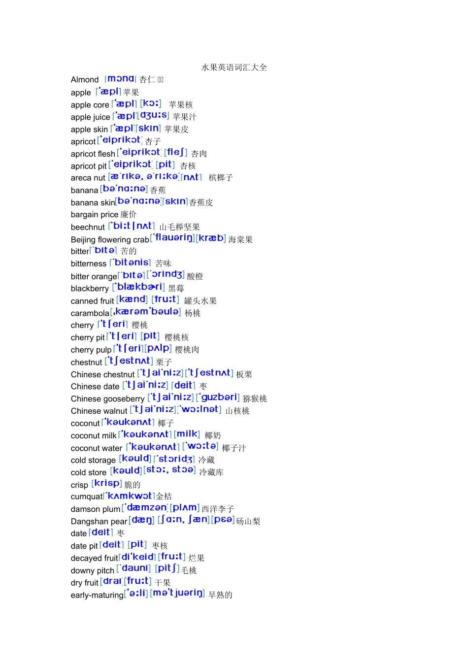 水果英语词汇大全_带音标_第1页