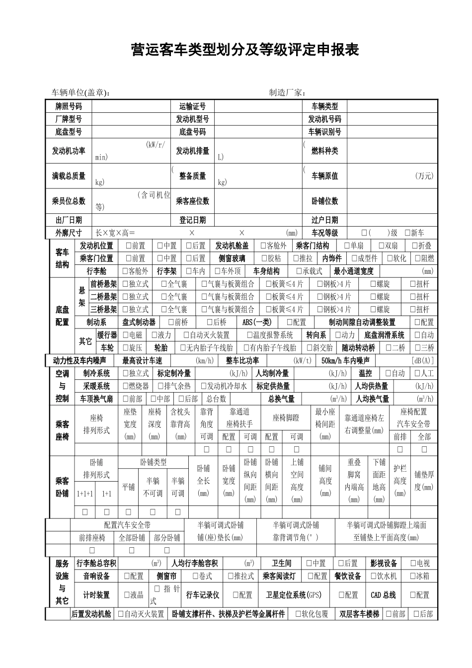 营运客车类型划分及等评定申报表_第1页