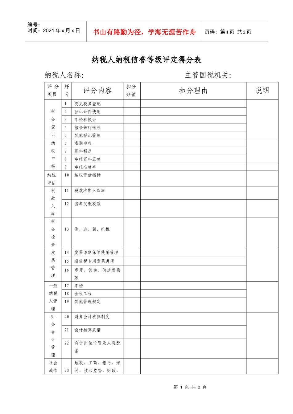 纳税人纳税信誉等级评定得分表_第1页
