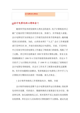 会计电算化的心得体会