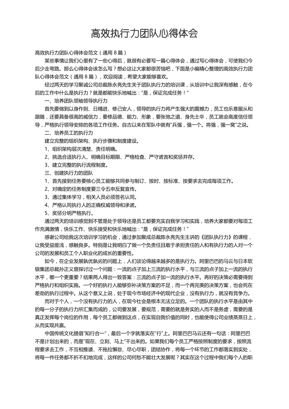 高效执行力团队心得体会范文通用8篇_第1页