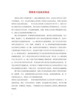 顶岗实习总结及体会 