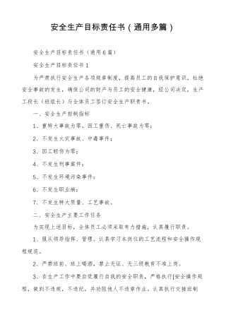 安全生产目标责任书通用多篇
