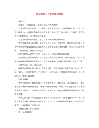 电话客服个人工作计划报告 
