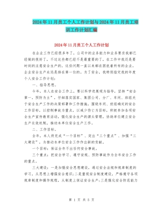 2024年11月员工个人工作计划与2024年11月员工培训工作计划汇编