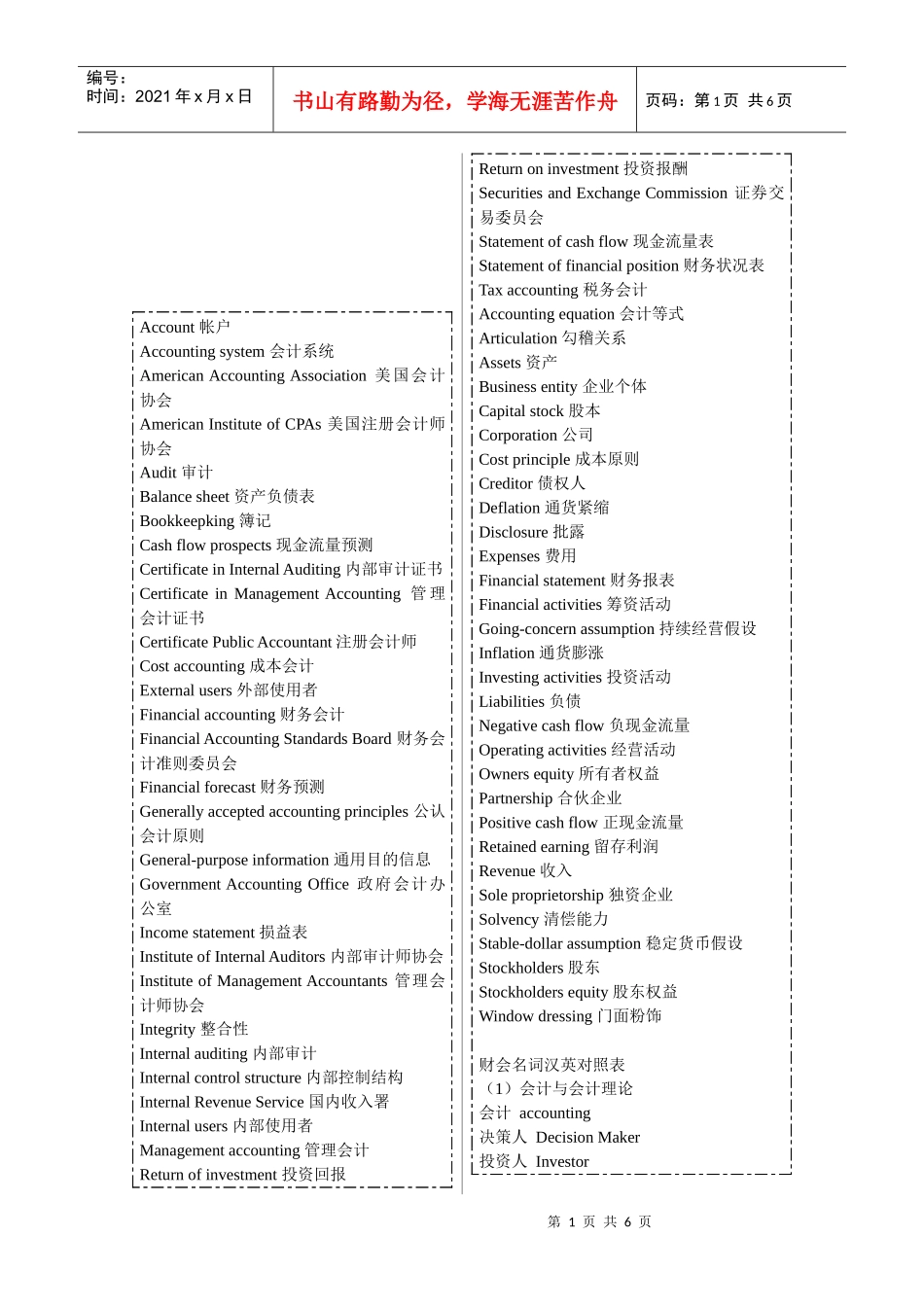 会计账户与术语中英文表_第1页