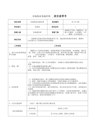 市场部业务副经理岗位说明书