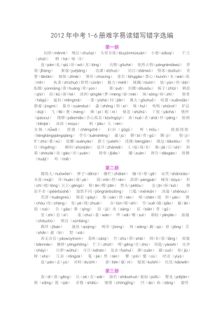 2012年中考1-6册难字易读错写错字选编